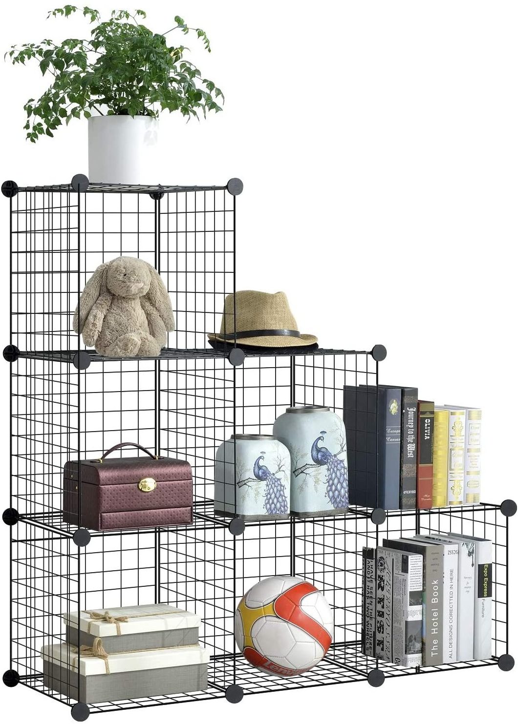 Foldable Cloth Grid Wire Modular Shelving and Storage Cubes Black