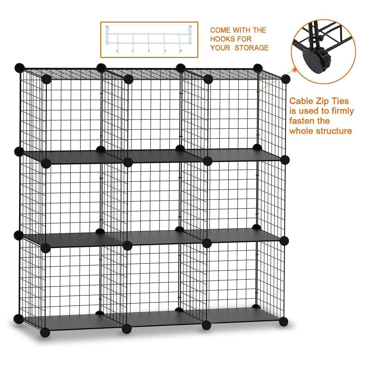 Hot Selling Cube Wire Storage Shelves Black Metal Clothes Heavy Duty Wire Cube Storage