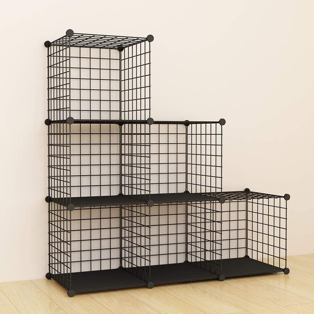 Metal Wire Storage Cubes, Metal Grids Book Shelf Modular Shelving Units 6 Cubes Closet Organizer for Home, Office.kitchen