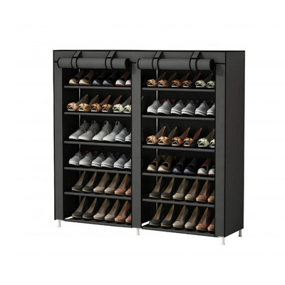 Shoe Rack Storage Organizer Portable Double Row with Fabric Cover Shoe Rack Cabinet for Closet