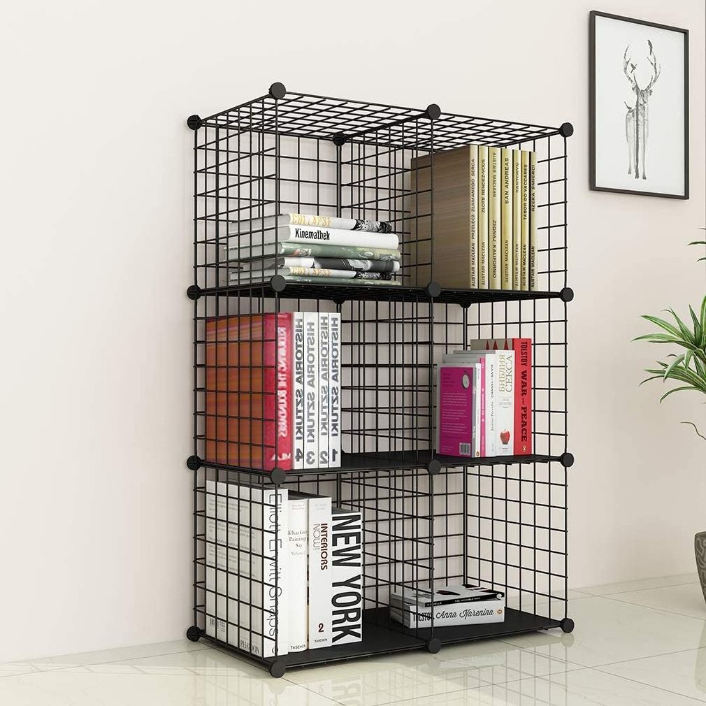 Metal Wire Storage Cubes, Metal Grids Book Shelf Modular Shelving Units 6 Cubes Closet Organizer for Home, Office.kitchen