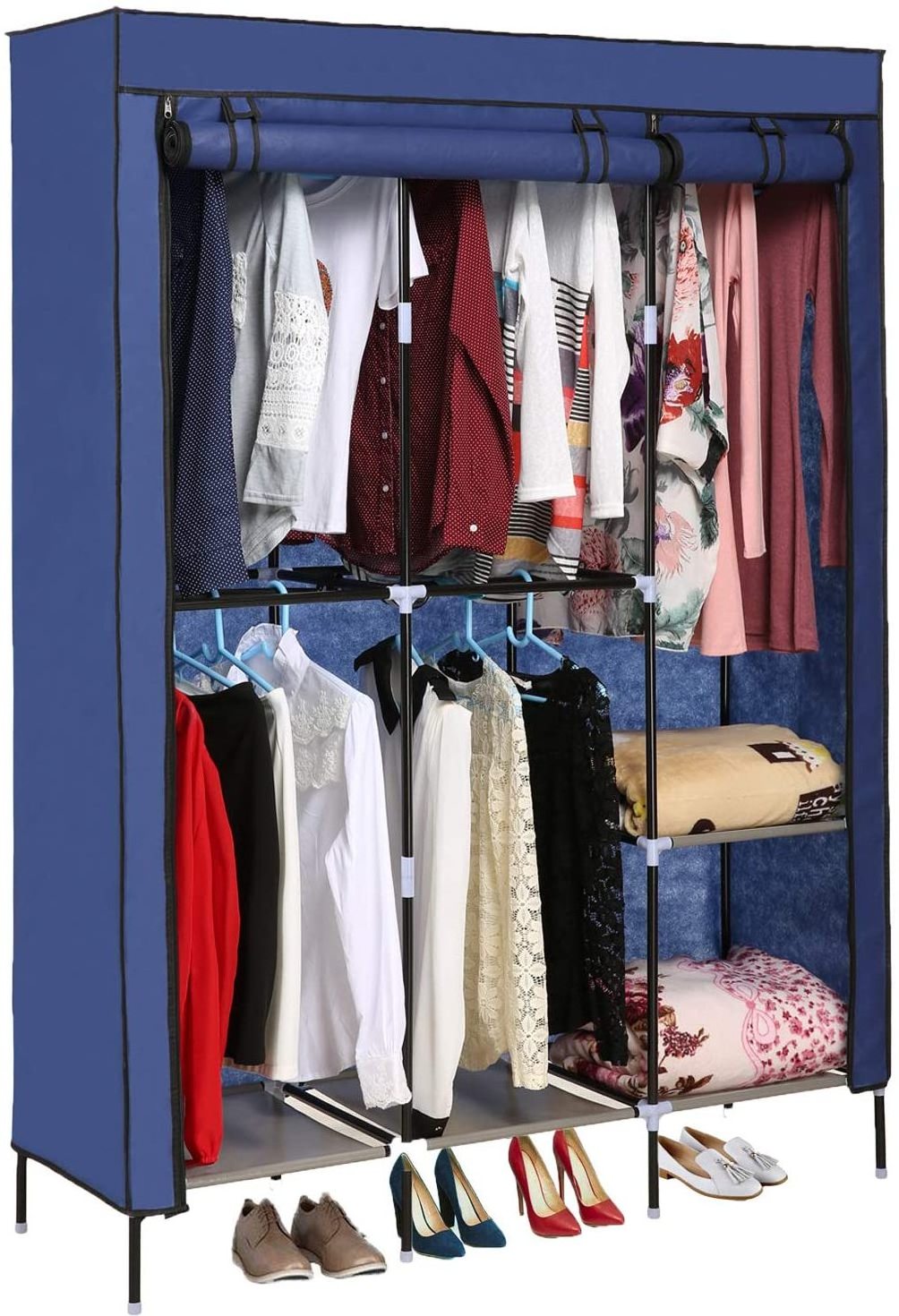 Portable Clothes Closet Wardrobe Storage Closet Portable Closet Organizer with 5 Hanging Rack