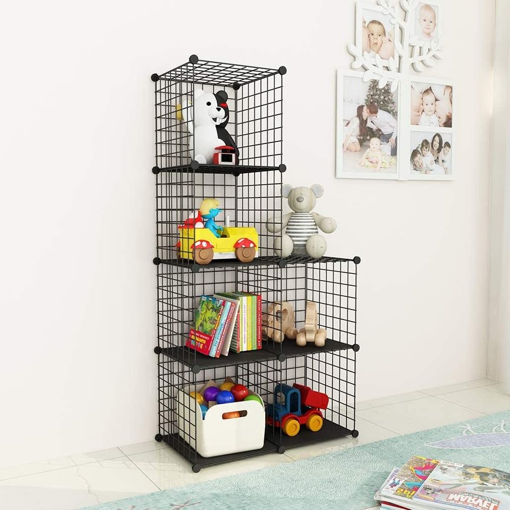 Metal Wire Storage Cubes, Metal Grids Book Shelf Modular Shelving Units 6 Cubes Closet Organizer for Home, Office.kitchen