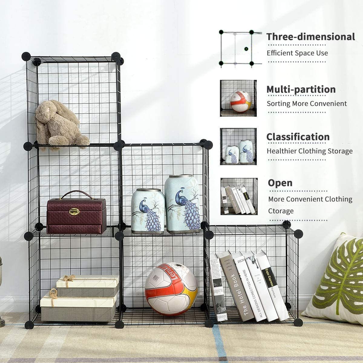 Foldable Cloth Grid Wire Modular Shelving and Storage Cubes Black