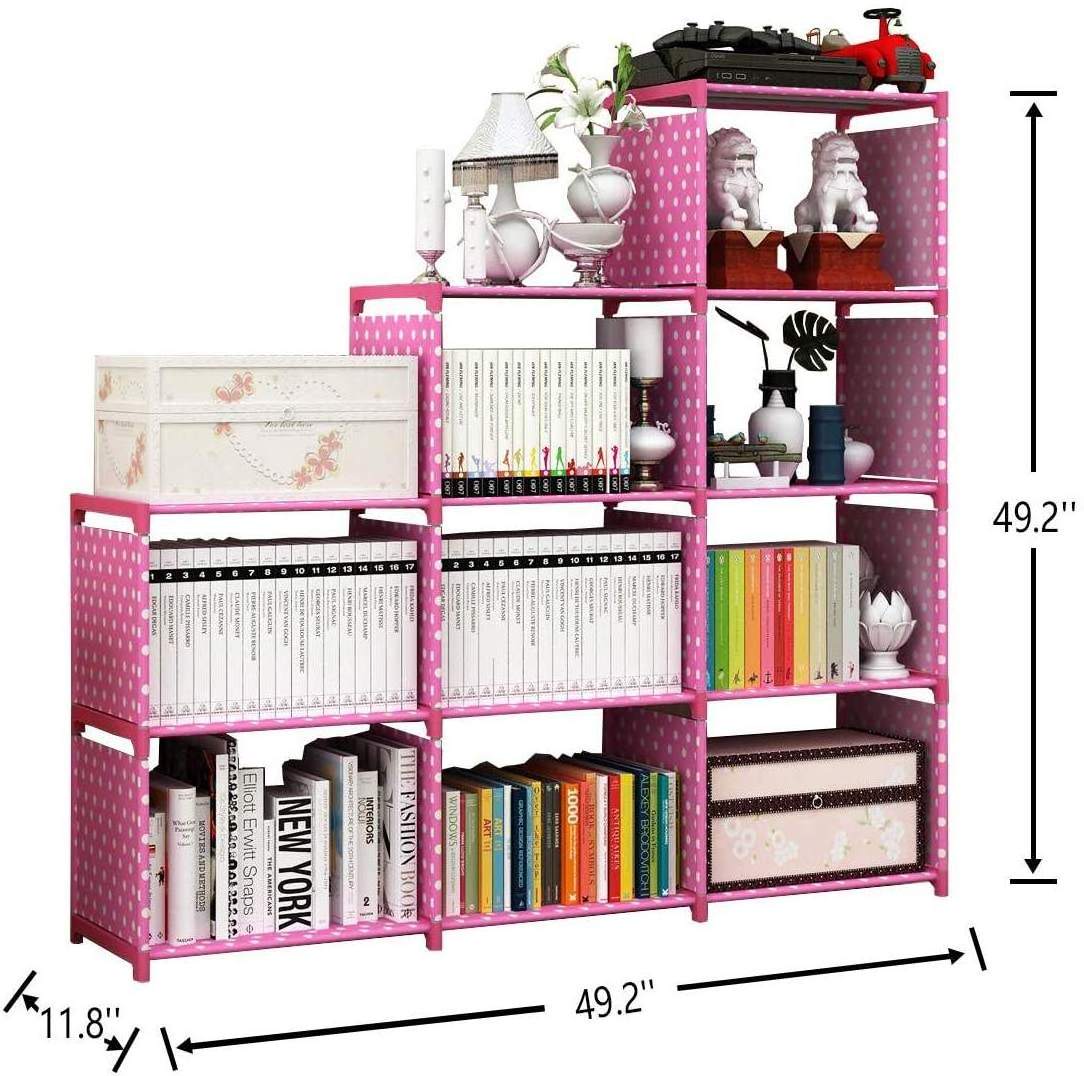 Wholesale Price Metal Book Shelf 9-Cube Diy Storage Bedroom Furniture Iron Kids Pink Book Shelf