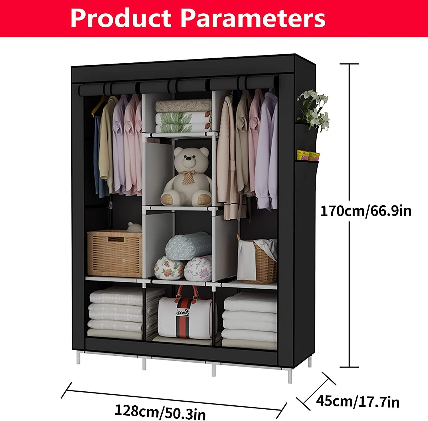 Detachable portable wardrobe closet clothes storage bag non-woven cover for household free assembly