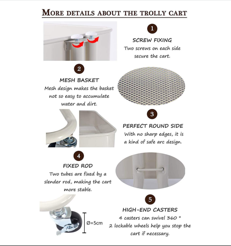 Manufacturers Selling Movable Steel Kitchen & Home Organizer 3 Tiers Serving Rolling Storage Cart Kitchen Trolley Rack.