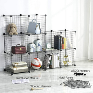 Foldable Cloth Grid Wire Modular Shelving and Storage Cubes Black