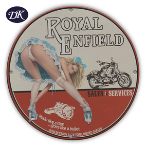 Vintage 1955 Royal Enfield Motorcycle Sales & Services Porcelain Gas And Oil Sign