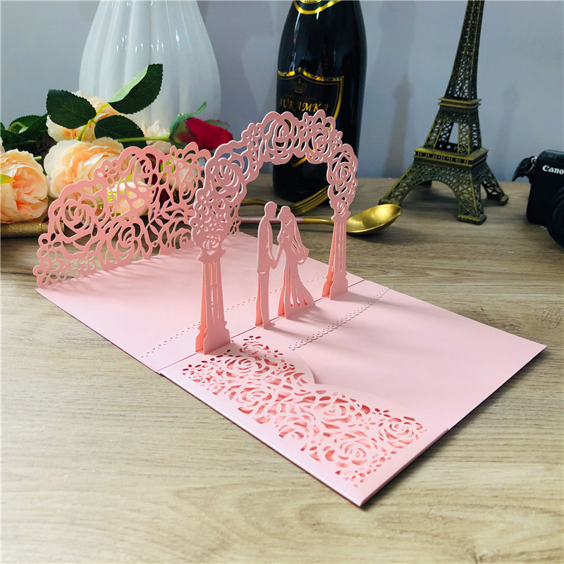 Red Golden Handmade Luxury Laser Wedding Invitations 3D Pop Up Card Valentine's Day Anniversary Greeting Gifts Card Postcard