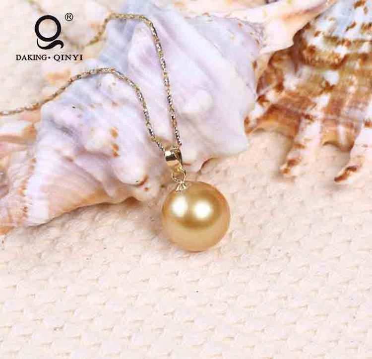 Custom Jewelry 7-8 Mm Seawater Pearl Pendent Gold Plated Chain Necklace