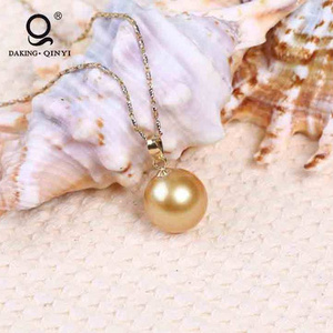 Custom Jewelry 7-8 Mm Seawater Pearl Pendent Gold Plated Chain Necklace