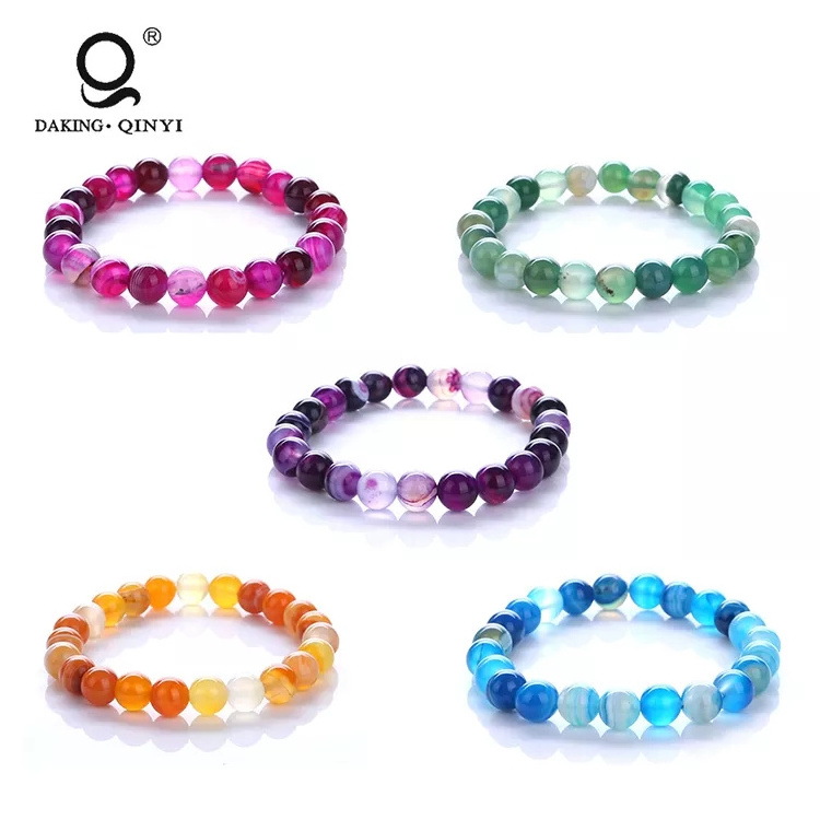 China Fashion Men Natural Semi-Precious Stone Colorful Agate Crystal Beaded Bracelet