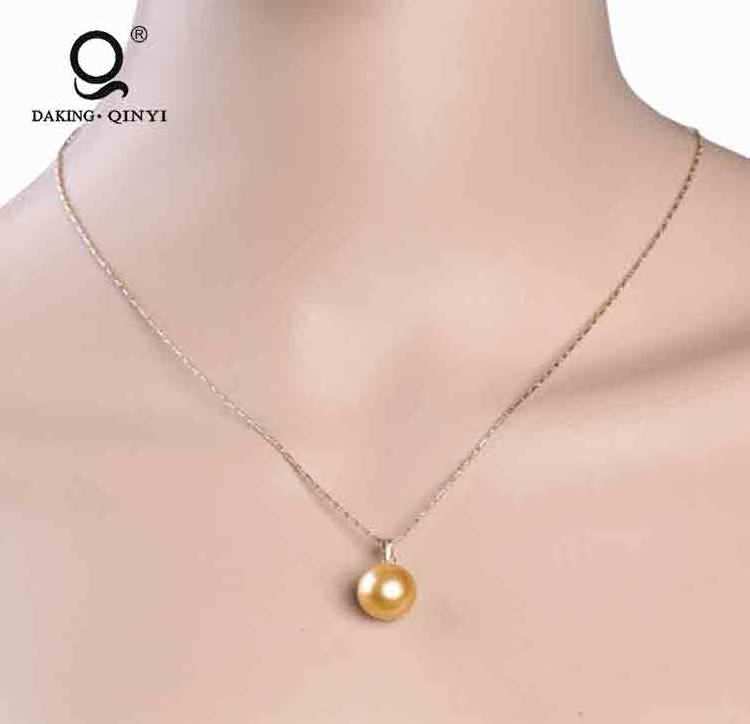 Custom Jewelry 7-8 Mm Seawater Pearl Pendent Gold Plated Chain Necklace