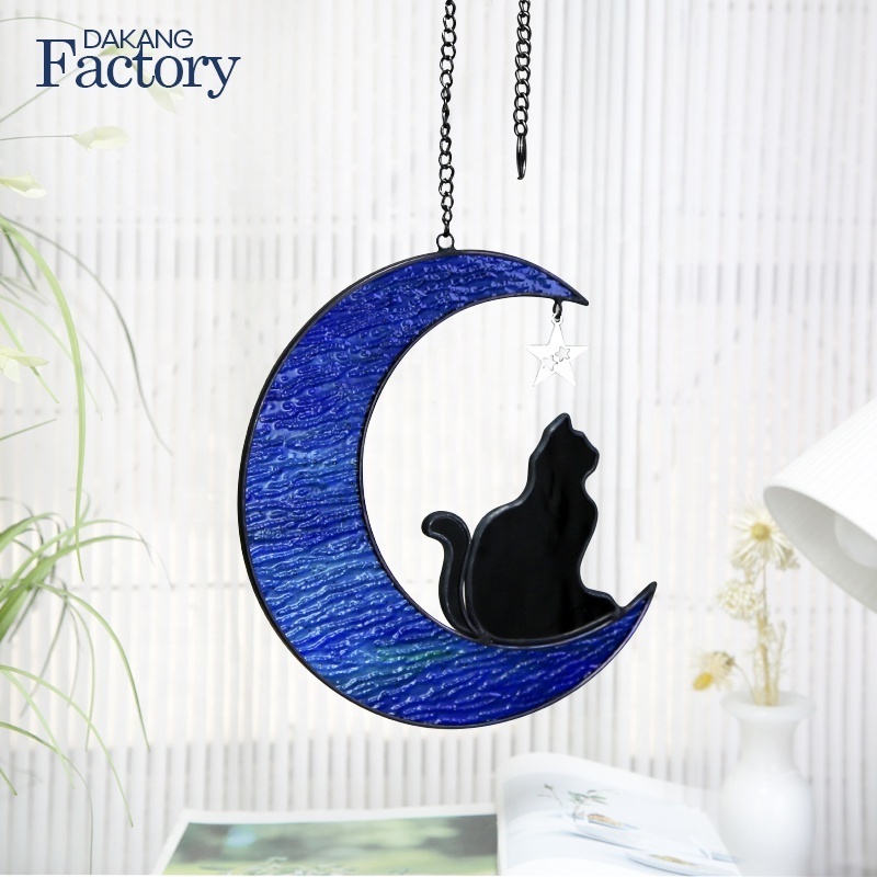 Cat Moon Stained Glass Window Decor Metal Art Home Decor Memorial Pet Sympathy Gifts Suncatcher Ornament Decorative Objects