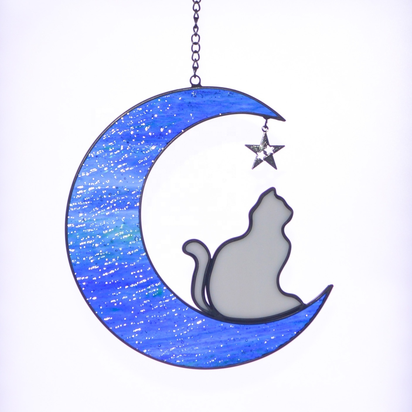 Cat Moon Stained Glass Window Decor Metal Art Home Decor Memorial Pet Sympathy Gifts Suncatcher Ornament Decorative Objects