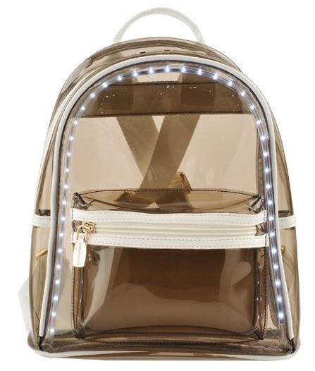 Girl transparent pvc led backpack for beach,clear light up backpack