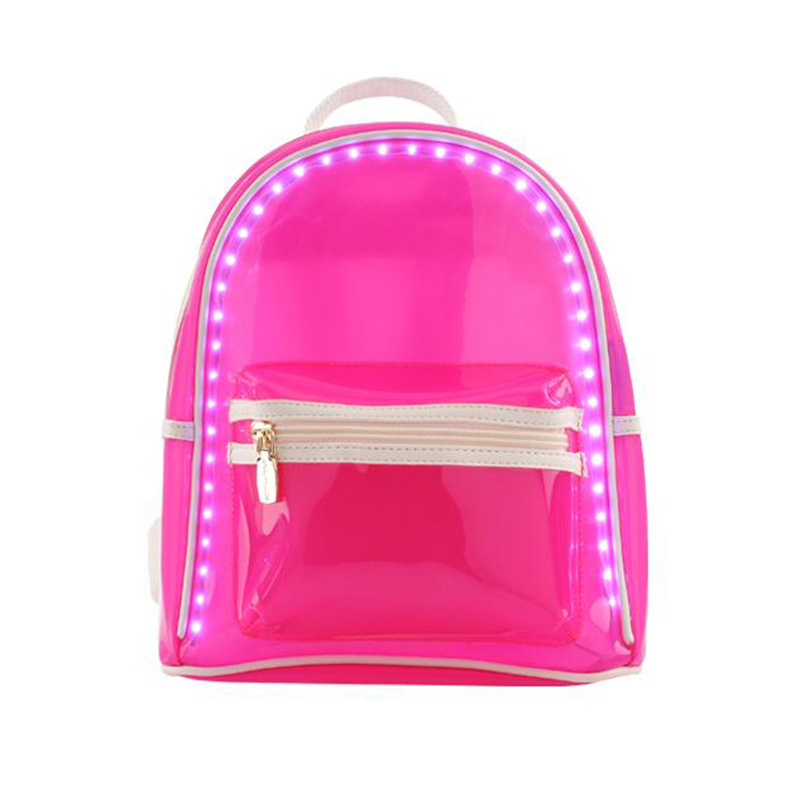 Girl transparent pvc led backpack for beach,clear light up backpack