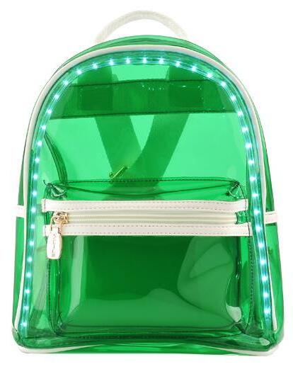 Girl transparent pvc led backpack for beach,clear light up backpack