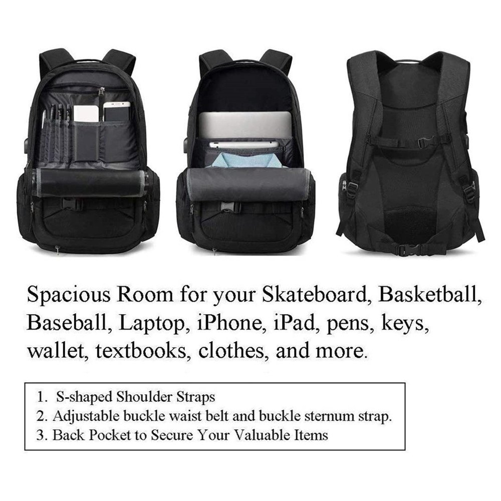 Waterproof  Travel 17.3 Inch Laptop compartment Sports Basket Ball Customized Skateboard Bag Backpack