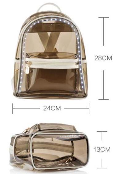 Girl transparent pvc led backpack for beach,clear light up backpack