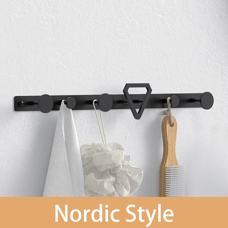 No Drilling Free Stick Satin Graphite Black Stainless Steel 3 4 5 6 7 8 Wall Mounted Cloth rack Wall Hooks & Coat Racks