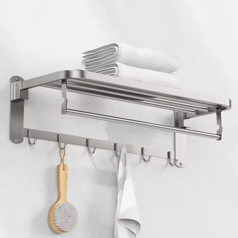 Lazy Bear Hot selling 304 stainless steel bathroom hanging clothes foldable multifunctional towel rack with hooks