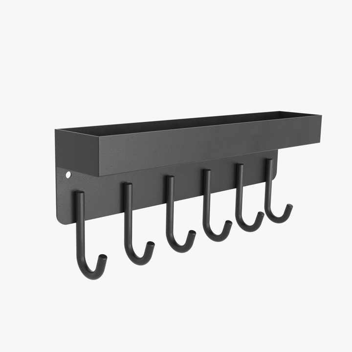 Factory Cheap Price 6-Hook Wall-Mounted Black Metal Key Holder Magnetic Wall Organizer Key Hooks & Tray for Storage