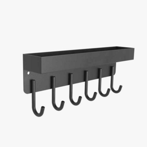 Factory Cheap Price 6-Hook Wall-Mounted Black Metal Key Holder Magnetic Wall Organizer Key Hooks & Tray for Storage