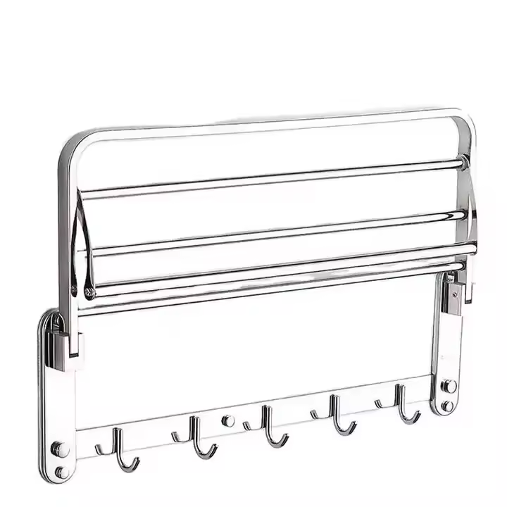 Lazy Bear Hot selling 304 stainless steel bathroom hanging clothes foldable multifunctional towel rack with hooks