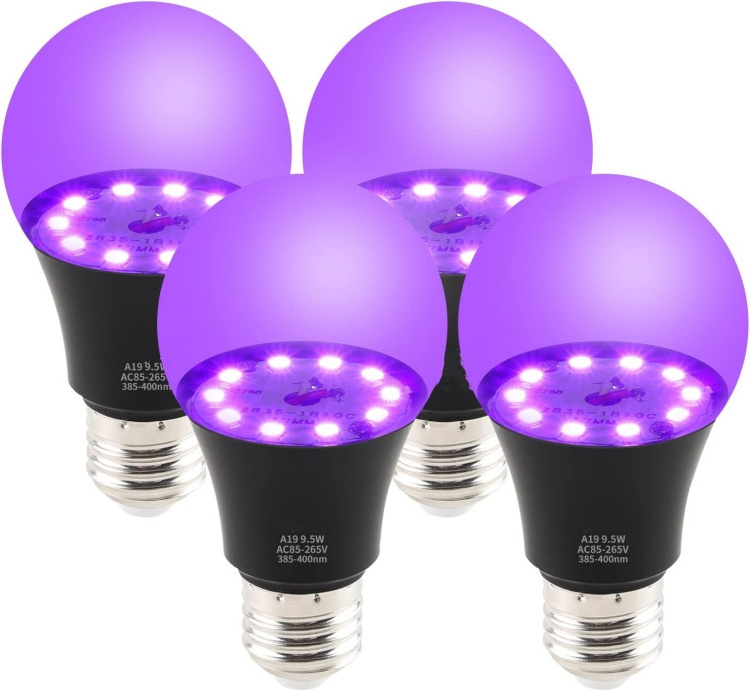 2024 Black Light UV Bulbs 9W 385-400nm E26 A19 60*120mm LED UV violet light black bulb for dancing stage indoor decoration light