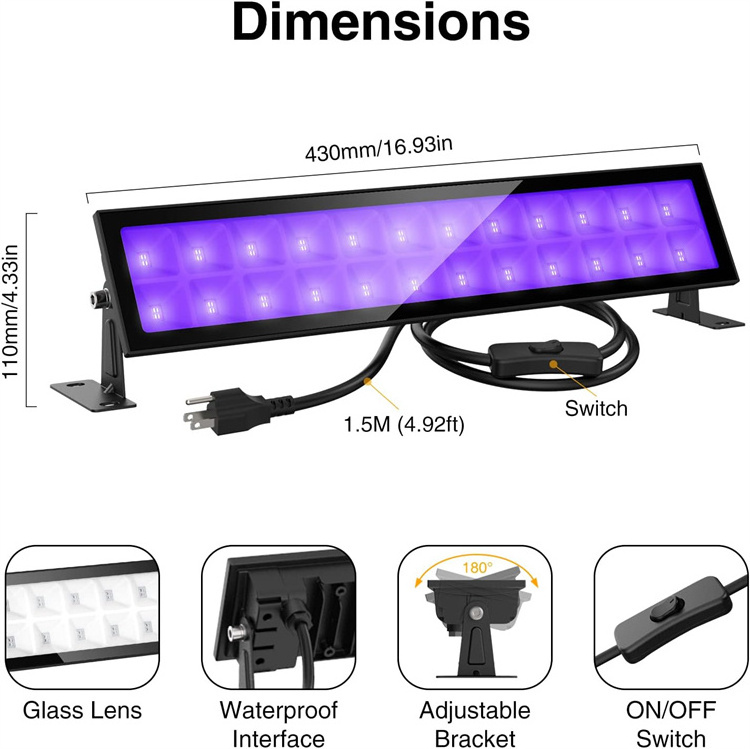 Blacklight 48Watt UV LEDs Lamp Violet 43cm Bar Wall Wash 48W Stage Wedding Purple Charming Romantic Ambient Lighting