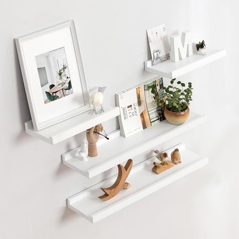 Minimalist Solid Wood Floating Mounted Hanging Wooden Wall Display Book Shelf For Home Decor