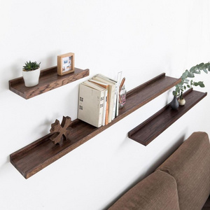 Minimalist Solid Wood Floating Mounted Hanging Wooden Wall Display Book Shelf For Home Decor