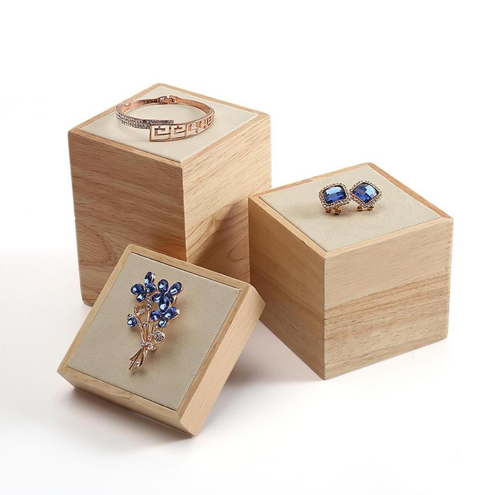 3-Piece Cube Jewellery Bracelet Wood Earring Jewelry Display Stand For Jewelry Store