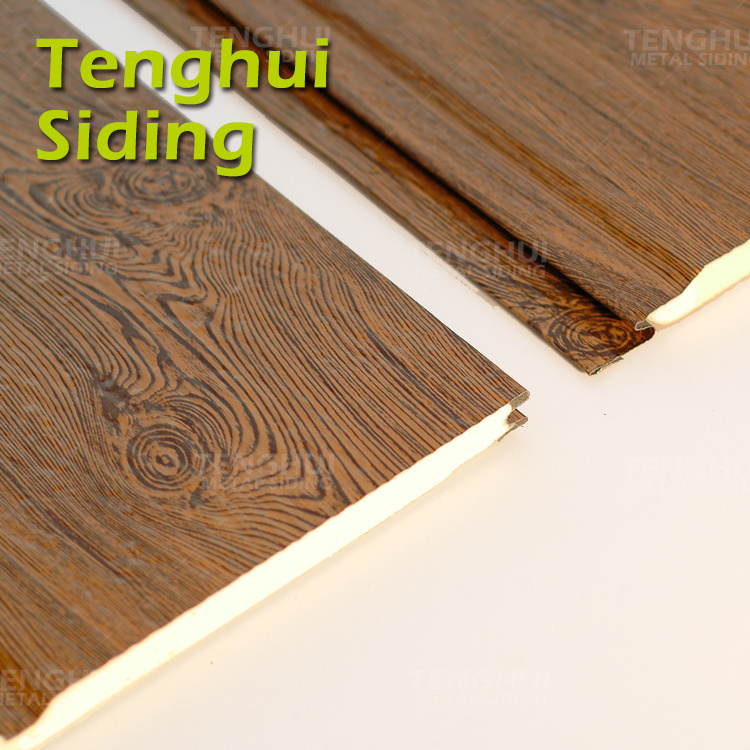 Tenghui New Product Polyurethane Faux Wood Grain Exterior Decorative Cladding Wall Insulated Metal Panels