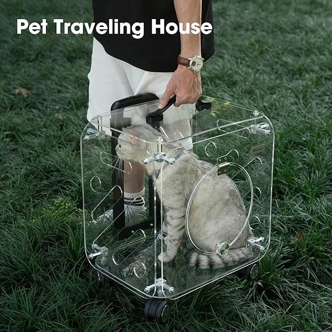 2024 New Designer Portable Pet Bag Trolley Hard Plastic Pet Car Travel Carriers For Dog Cat With Wheels