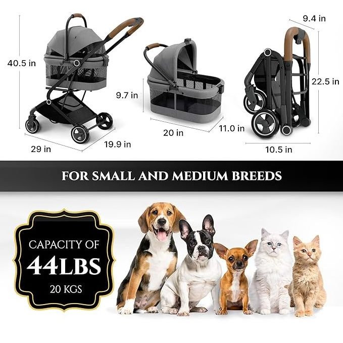 Customized Fresh Trend Larger Pet Carrier 4 Wheels Stroller Folding Separate Dog Stroller For 2 Dogs