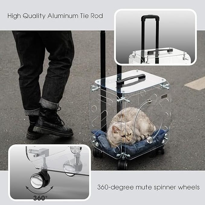 2024 New Designer Portable Pet Bag Trolley Hard Plastic Pet Car Travel Carriers For Dog Cat With Wheels