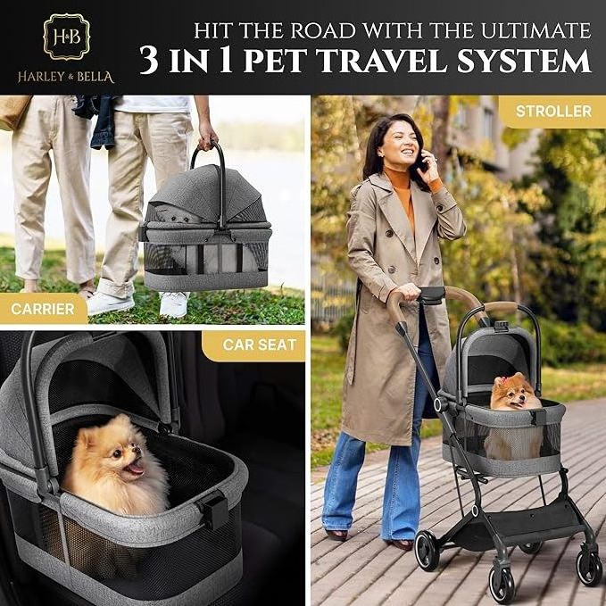 Customized Fresh Trend Larger Pet Carrier 4 Wheels Stroller Folding Separate Dog Stroller For 2 Dogs