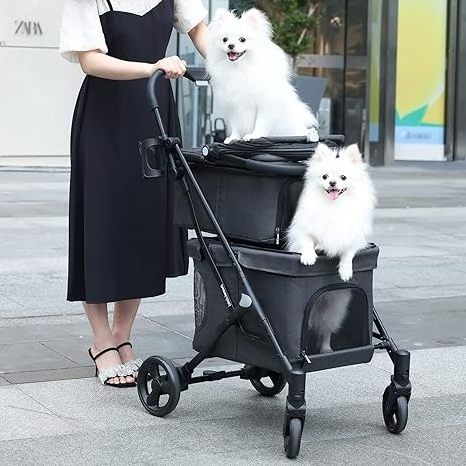 Oem Odm Pet Dog Cat Stroller Detachable Double Decker Outdoor Show Stroller For Twin Dogs