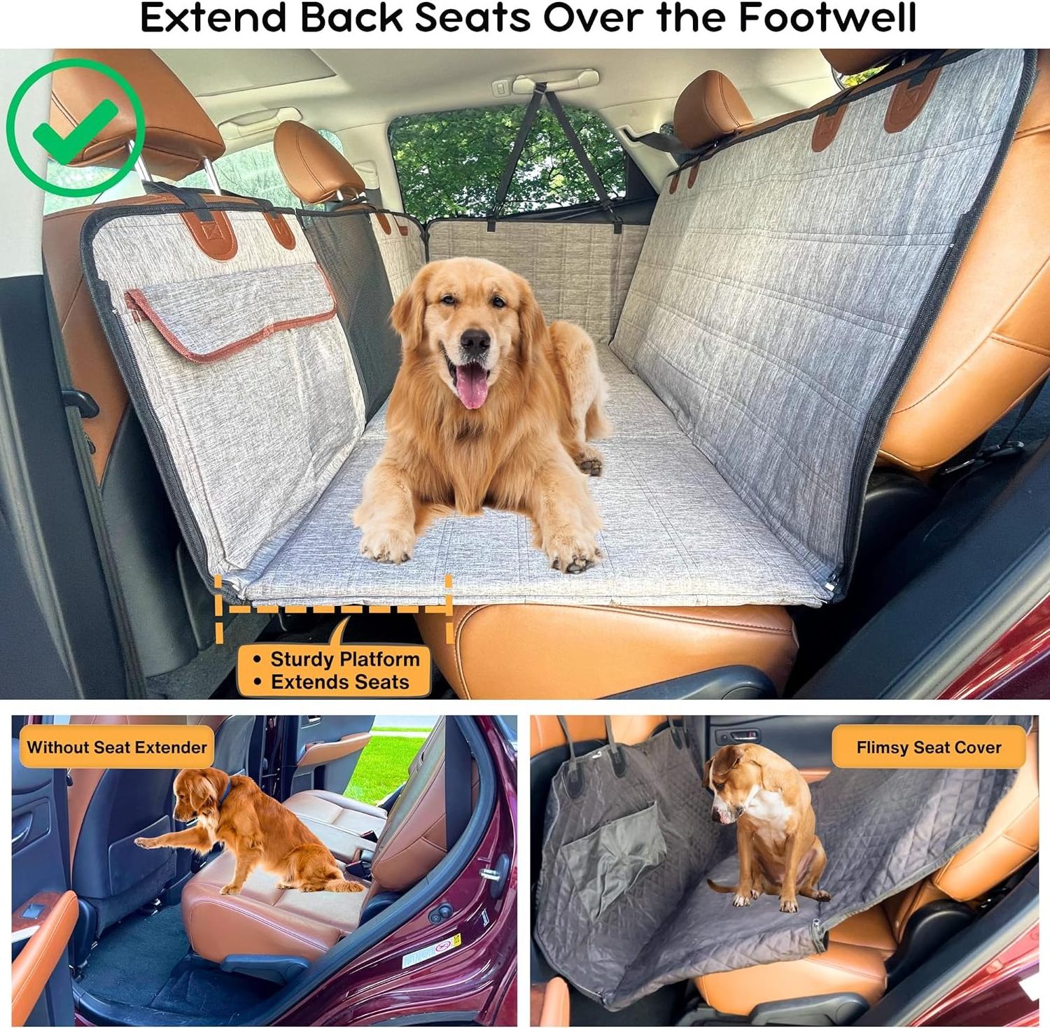 Customised Large Waterproof Foldable Washable Hard Bottom Dog Car Seat Cover For Back Seat