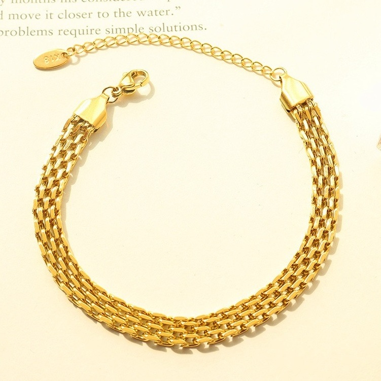 Non Tarnish Titanium Steel Real 18k Gold Plated Wide Chain Bracelets Flat Stainless Steel Watch Chain Bracelet For Women