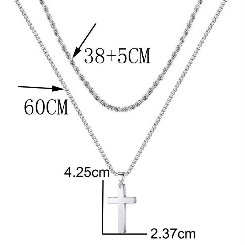 High Quality Waterproof Stainless Steel 18k Gold Plated Necklace Punk Double Layer Cuban Chain Cross Pendant Necklace For Women