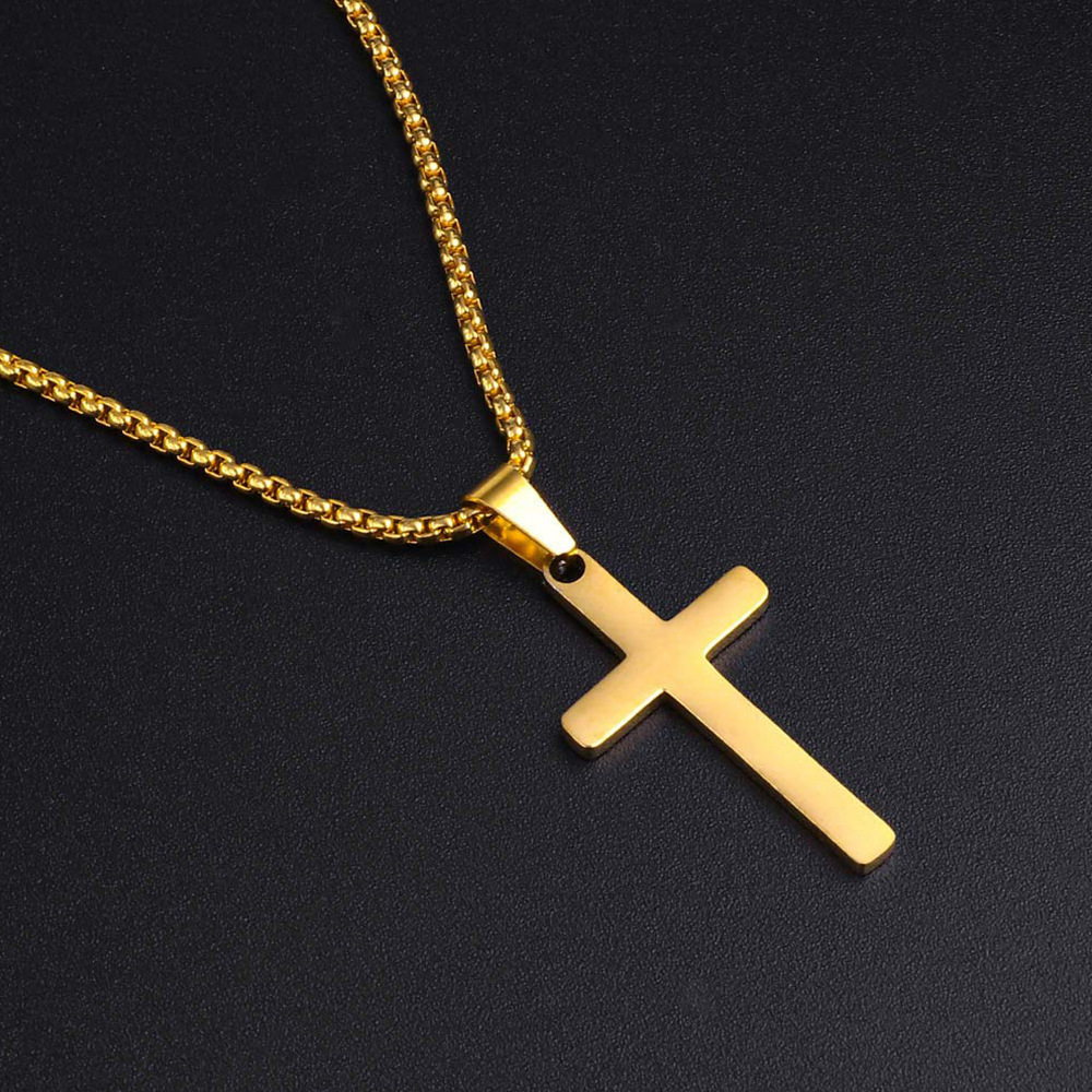 High Quality Waterproof Stainless Steel 18k Gold Plated Necklace Punk Double Layer Cuban Chain Cross Pendant Necklace For Women