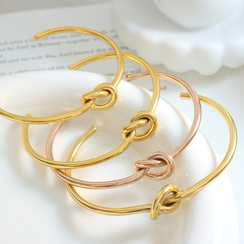 Vintage 18k Pvd Gold Plated Knot Cuff Bangle Lovely Stainless Steel Knotted Open Cuff Bangle