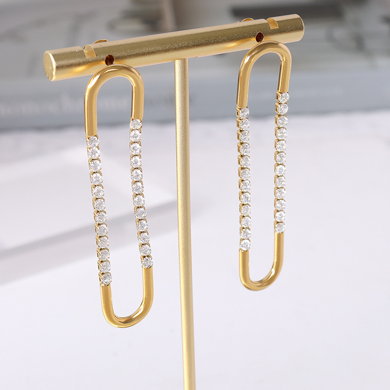 Wholesale trendy u shape zirconia stainless steel hoop 18k gold plated women earrings hoops