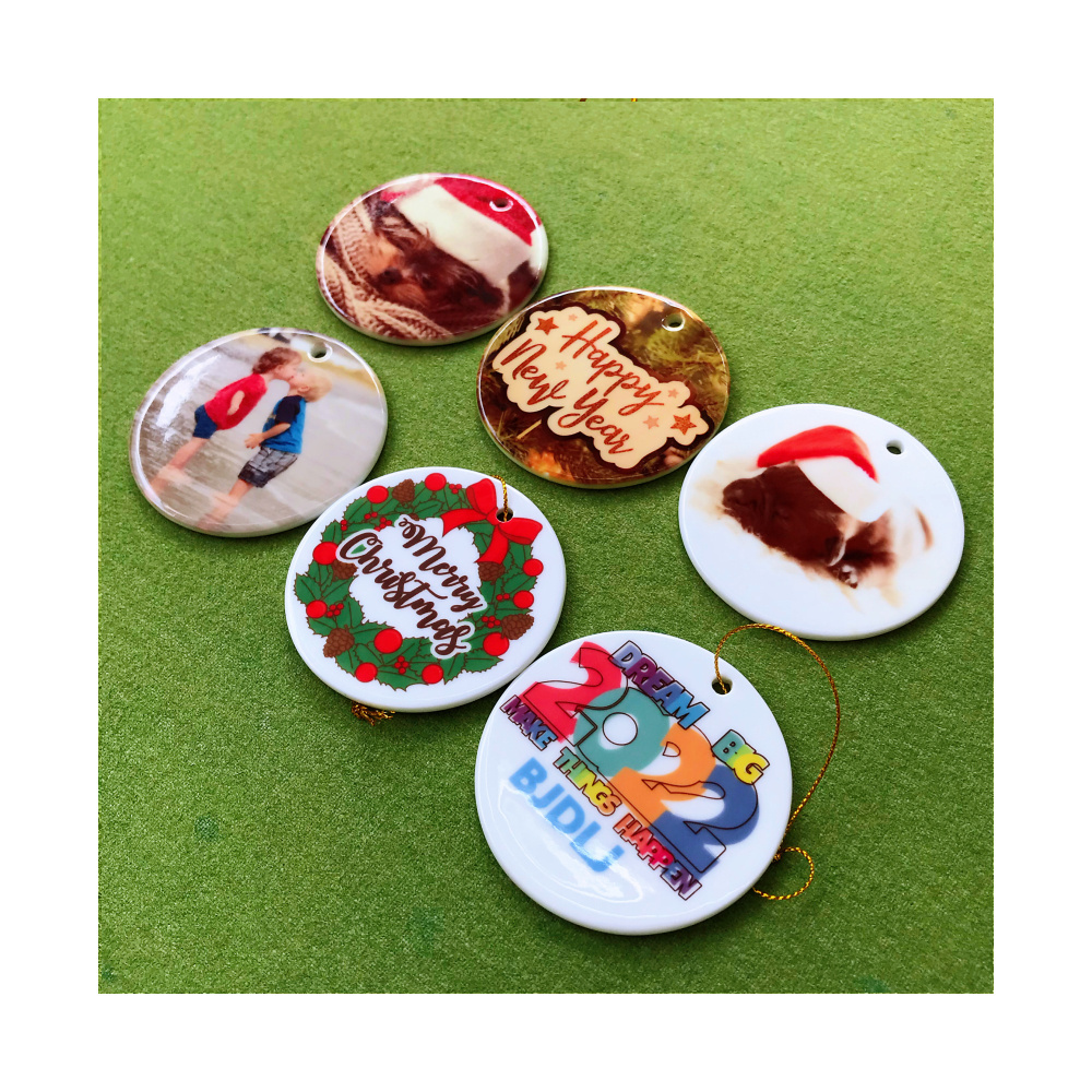 Wholesale Sublimation Custom Christmas Tree Bauble Gift Round Ornament Blanks Sublimation Circle Ceramic Ornaments