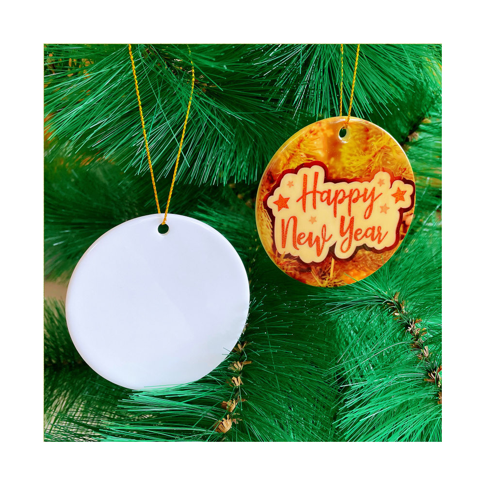 Wholesale Sublimation Custom Christmas Tree Bauble Gift Round Ornament Blanks Sublimation Circle Ceramic Ornaments