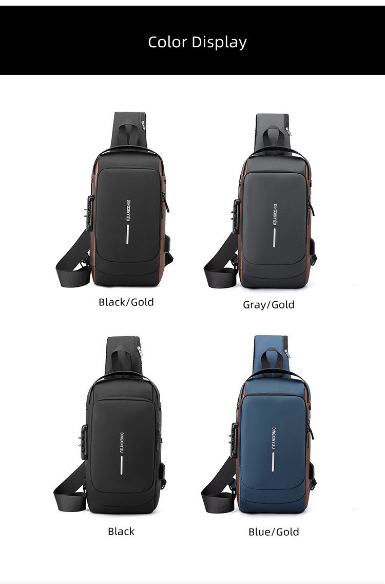 USB Charger Men Crossbody Sling Backpack Anti theft Password Lock Women Sling Bag Messenger Travel Hiking Chest Bags for men